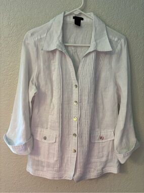 Sara Isabella Y2K Vintage woman’s Pintuck Button-Front Shirt Jacket - White